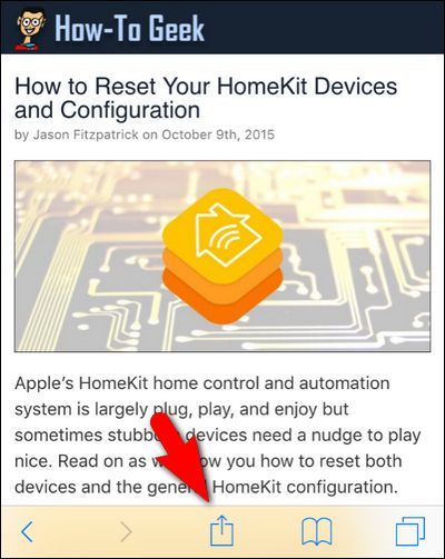 Скриншот: открытие листа «Поделиться» в Safari