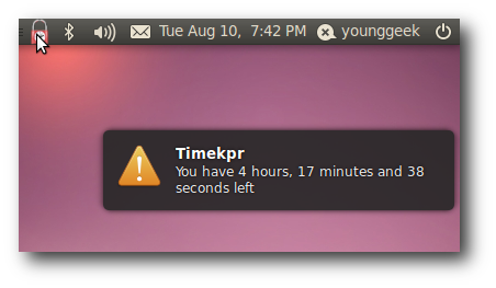 Индикатор timekpr в панели задач учётной записи Young Geek