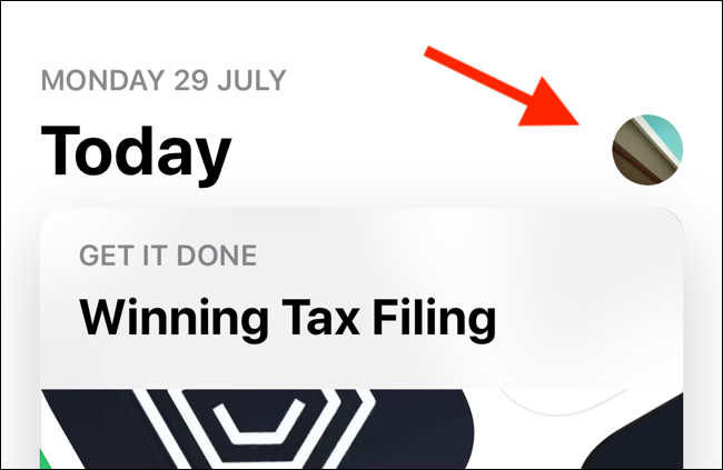 Нажмите на кнопку профиля во вкладке Today