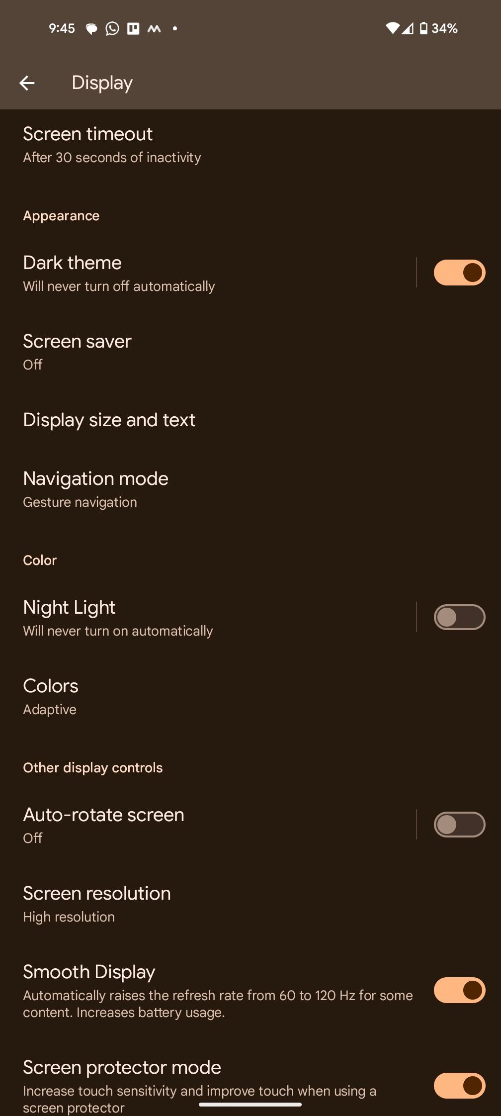 Меню дисплея на Pixel 8