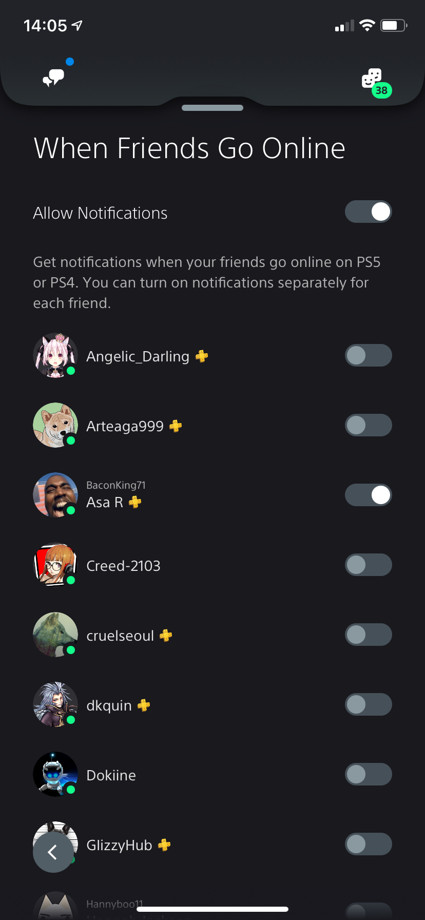Настройка уведомлений о входе друзей в приложении