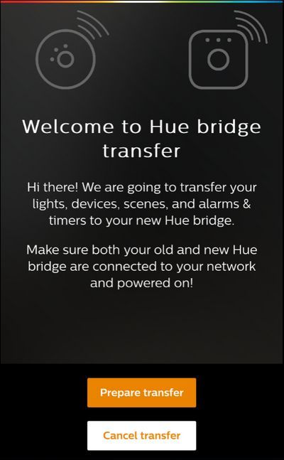 Подготовка переноса мостов в приложении Hue
