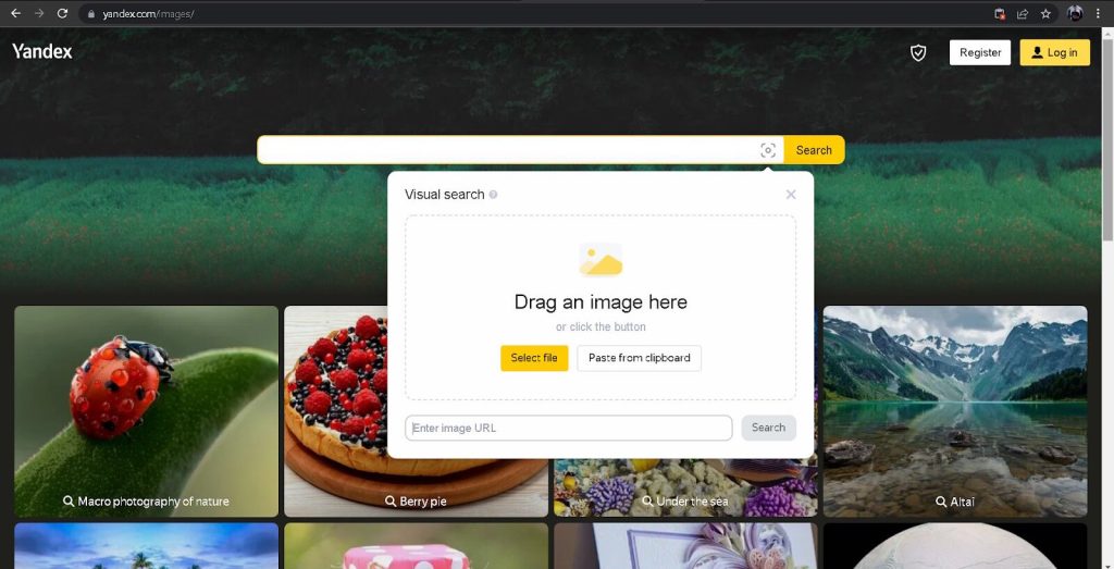 Résultats de recherche par image sur Yandex