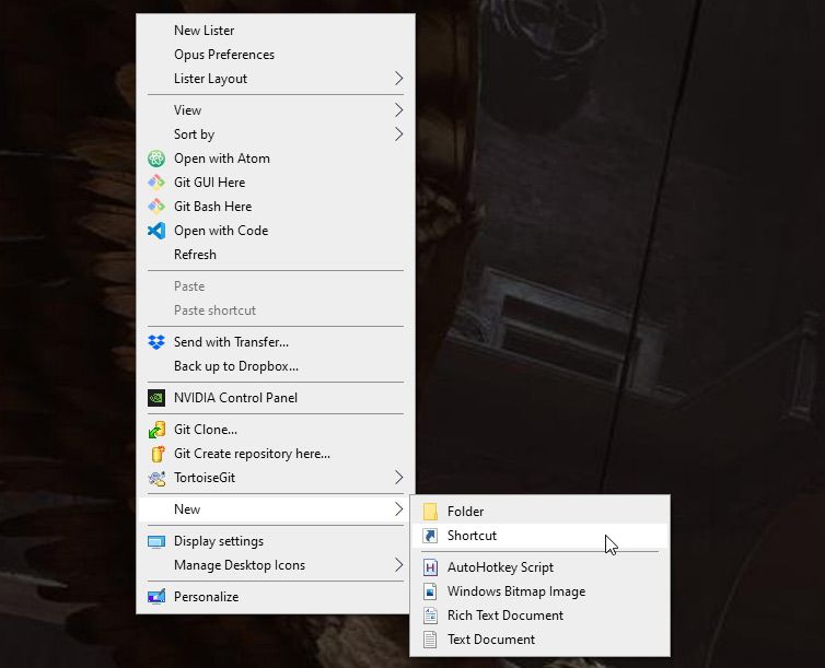 Создание нового ярлыка на рабочем столе Windows