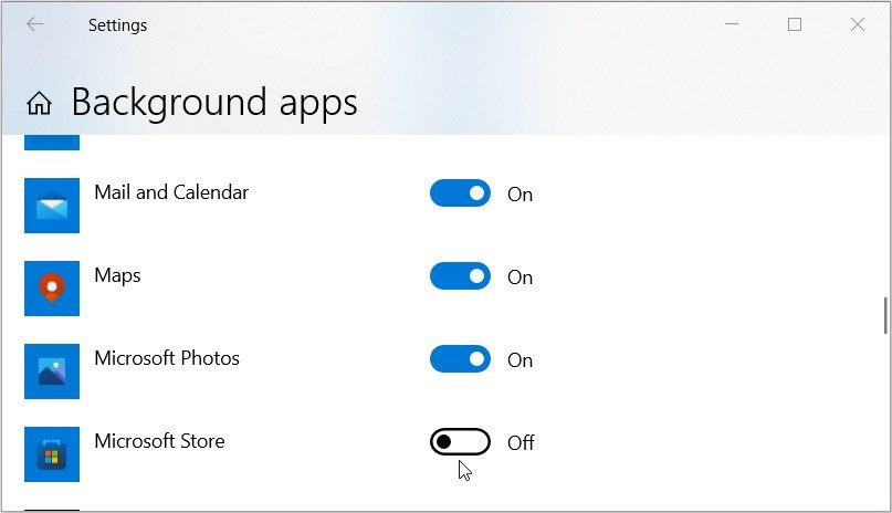 Отключение фоновой работы Microsoft Store в настройках конфиденциальности