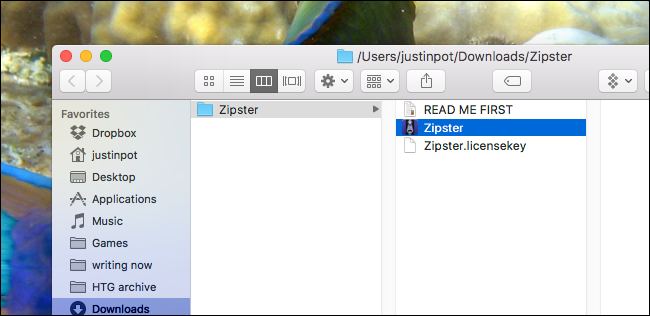 Файлы в скачанном пакете Zipster, включая лицензию и readme