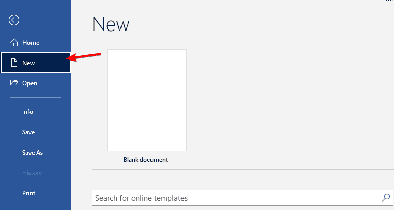 вкладка создайте новый документ в Word