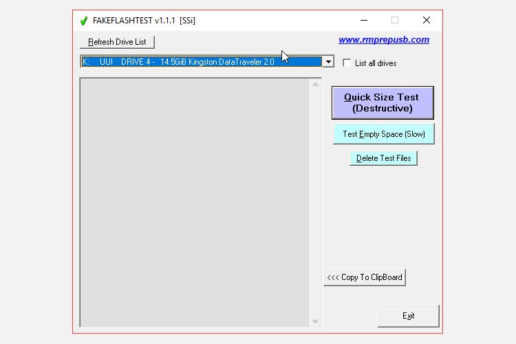 Фото интерфейса FakeFlashTest на Windows