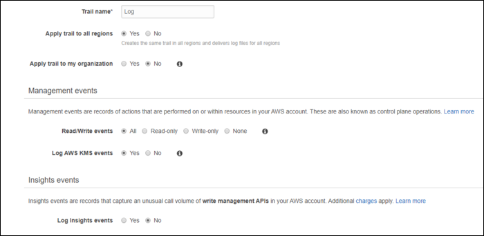 Создание нового трейла для хранения логов