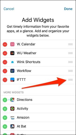 IFTTT добавлен в активные виджеты iOS; можно перемещать его местоположение