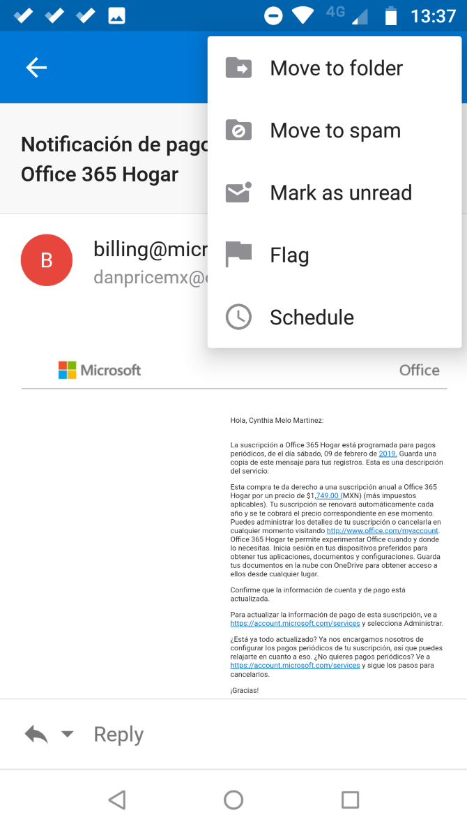 outlook block email smartphone