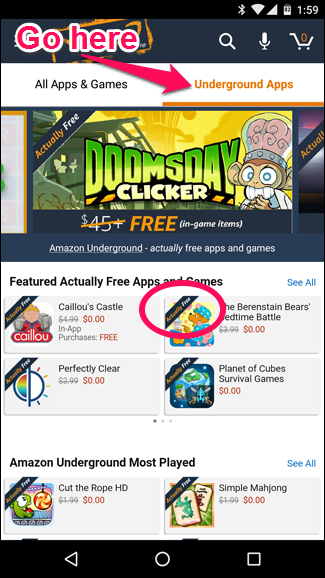 Вкладка Underground Apps с пометкой Actually Free