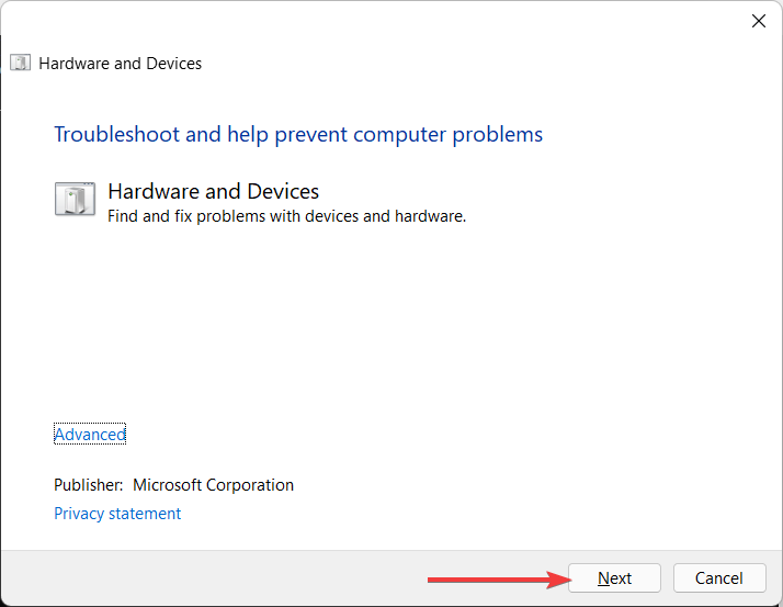 Результат запуска мастера и кнопка Next