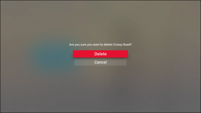 Диалог подтверждения удаления приложения на Apple TV