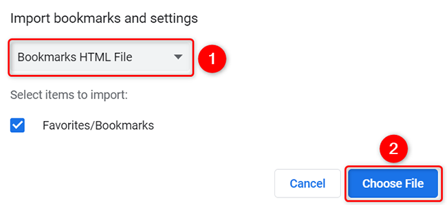 Импорт закладок из HTML‑файла в Chrome.