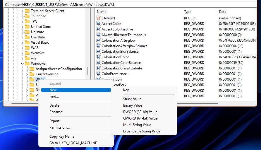 Создание DWORD (32‑bit) в редакторе реестра
