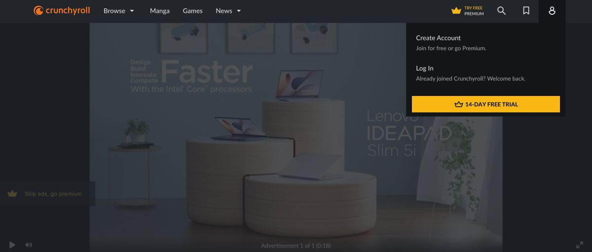 Выпадающее меню создания аккаунта