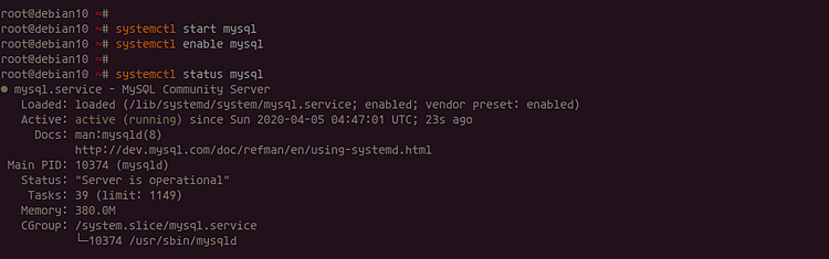Сервис MySQL запущен