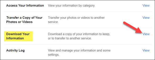 Кнопка «Скачать вашу информацию» для создания архива