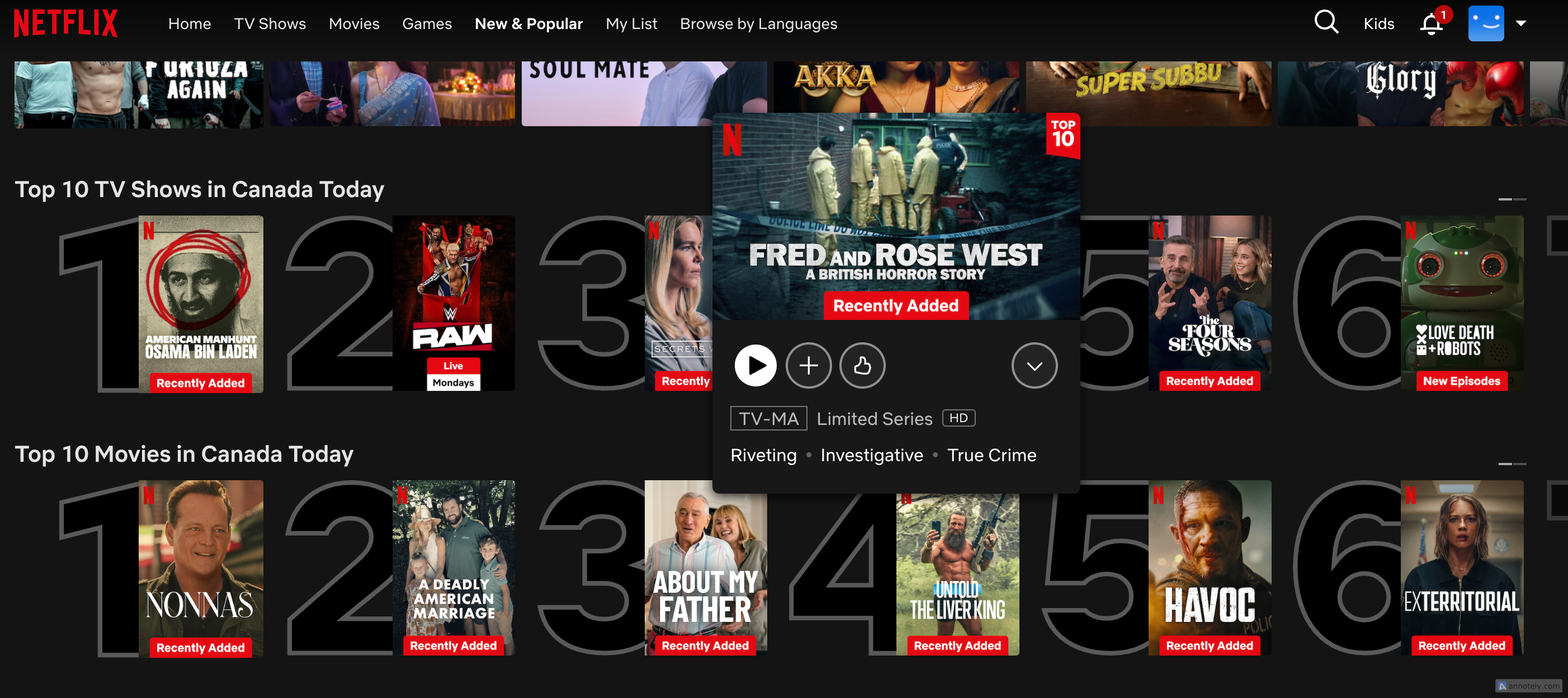 Локальные чарты Top‑10 в веб‑версии Netflix.