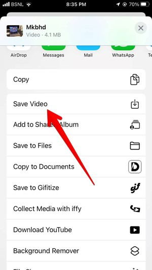 Сохранение видео в Фото