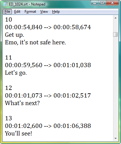 Субтитры в Блокноте