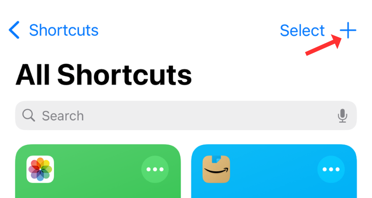 Создание нового ярлыка в Shortcuts.