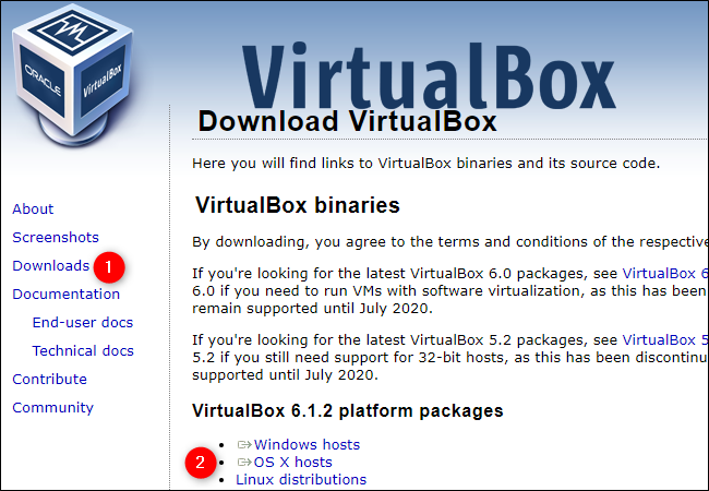 Сайт загрузки VirtualBox
