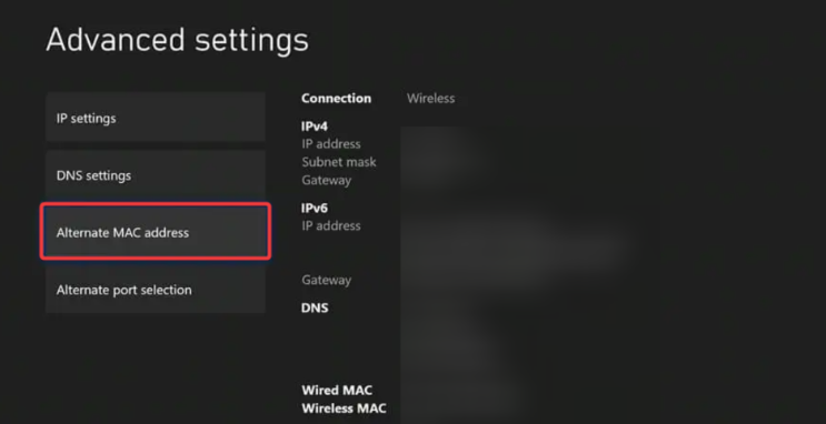 Опция альтернативного MAC-адреса в настройках