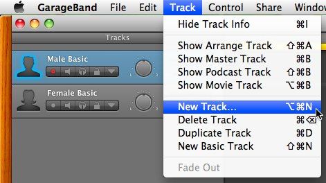 Добавление новой дорожки в GarageBand