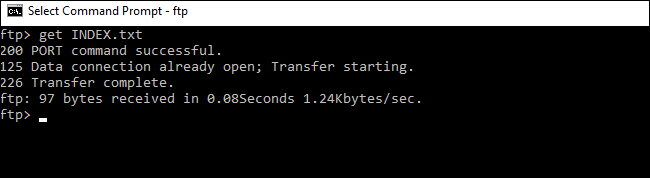 Пример команды put для загрузки файла на FTP