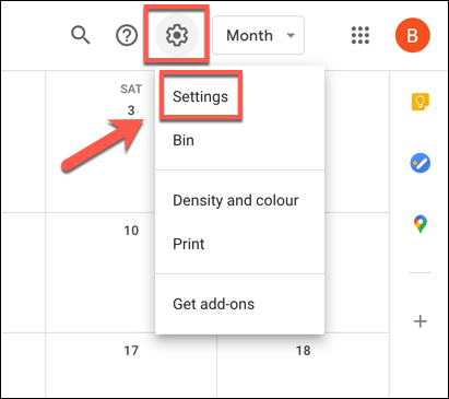 Нажмите иконку шестерёнки, затем выберите «Настройки» в выпадающем меню