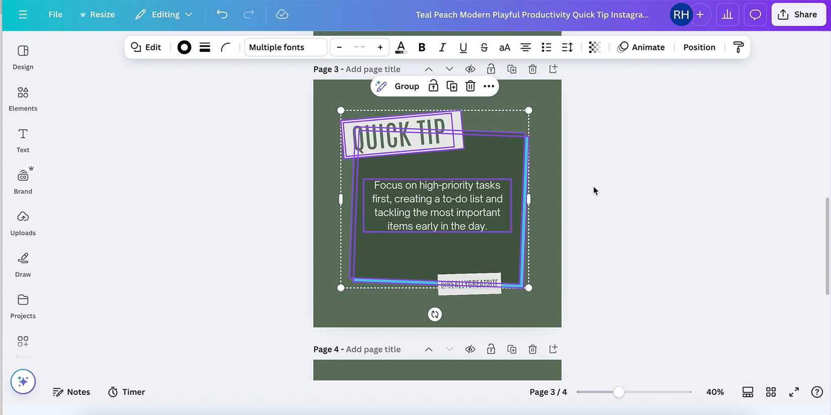 Плавающая панель с кнопкой группировки