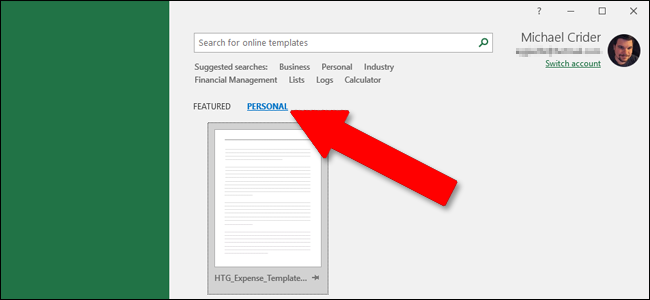 Экран запуска Office — вкладка Персональные шаблоны