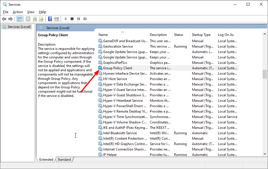Свойства службы Group Policy Client