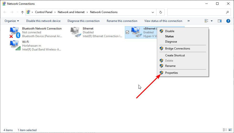 Свойства сетевого адаптера Windows