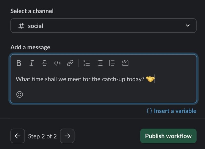 Введите текст сообщения и опубликуйте рабочий поток