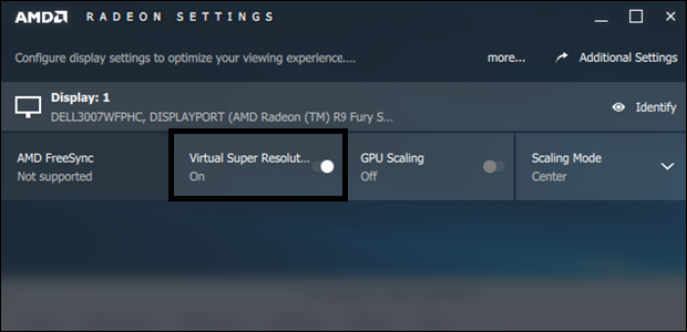 ALT изображение переключателя Virtual Super Resolution в настройках AMD Radeon