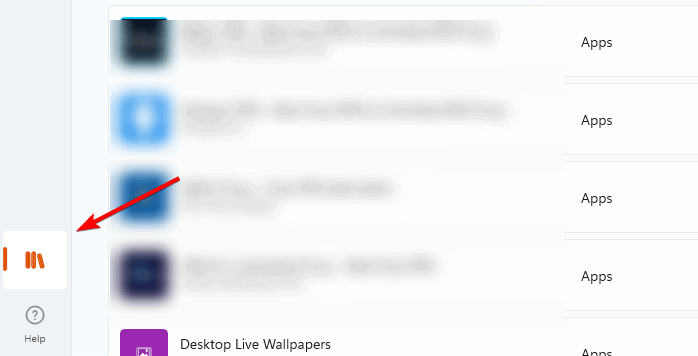 Библиотека приложений Microsoft Store — раздел Library в боковой панели