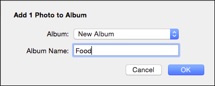 Диалог создания альбома с именем