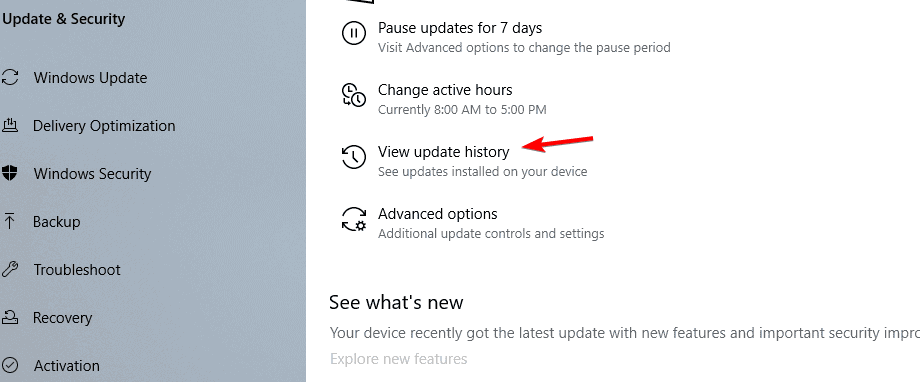 Windows 설정의 업데이트 내역 보기 화면