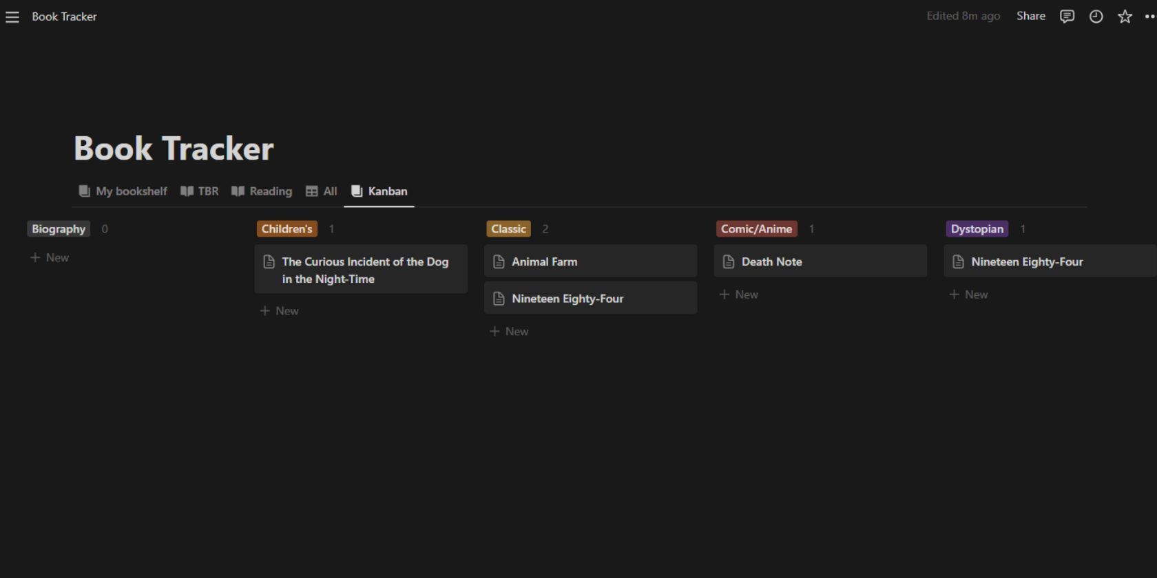 Скриншот Notion с различными видами базы Book Tracker