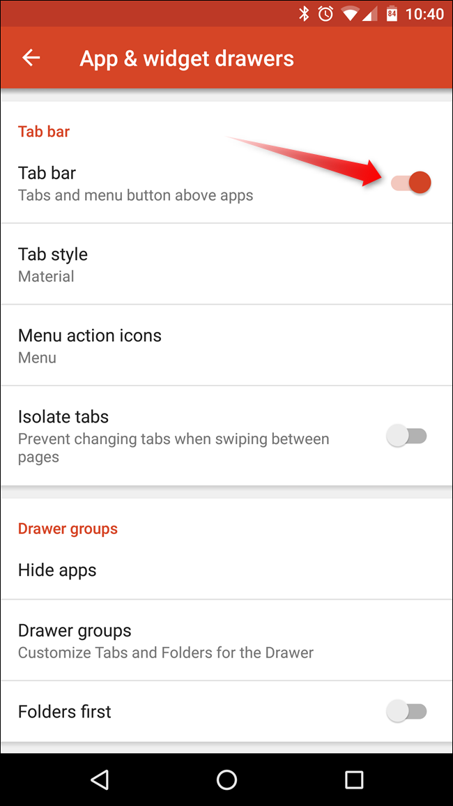 Скриншот: включение вкладочной панели в настройках Nova