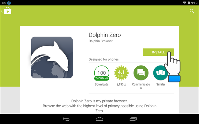 Иллюстрация: страница приложения Dolphin Zero в Google Play