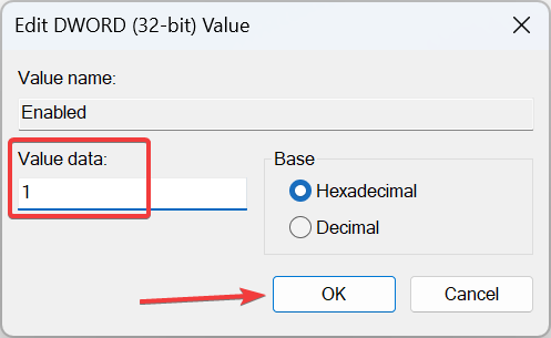 Изменение значения Enabled на 1