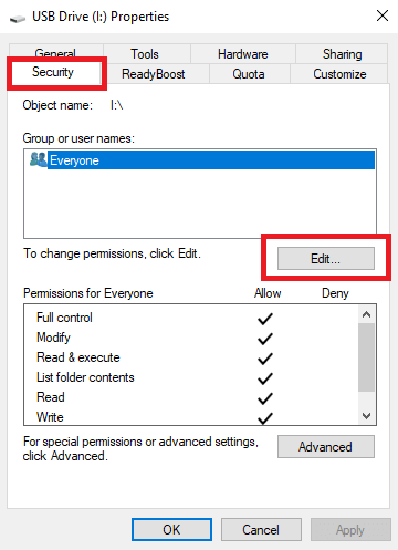 Вкладка Безопасность в свойствах диска