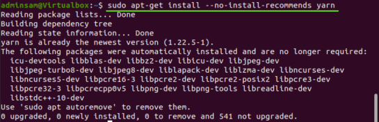 Установка Yarn без установки Node.js через apt