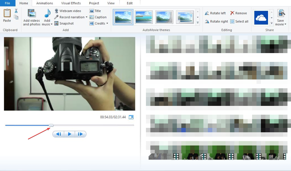 Ползунок времени в Movie Maker