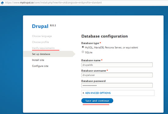 Настройки базы данных Drupal