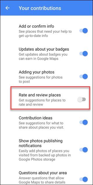 Меню Ваш вклад Google Maps с указанием Оценивать и оставлять отзывы о местах